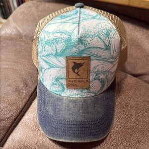 White Marlin Open Fishing Wave Pattern Trucker Snap Back Cap Hat